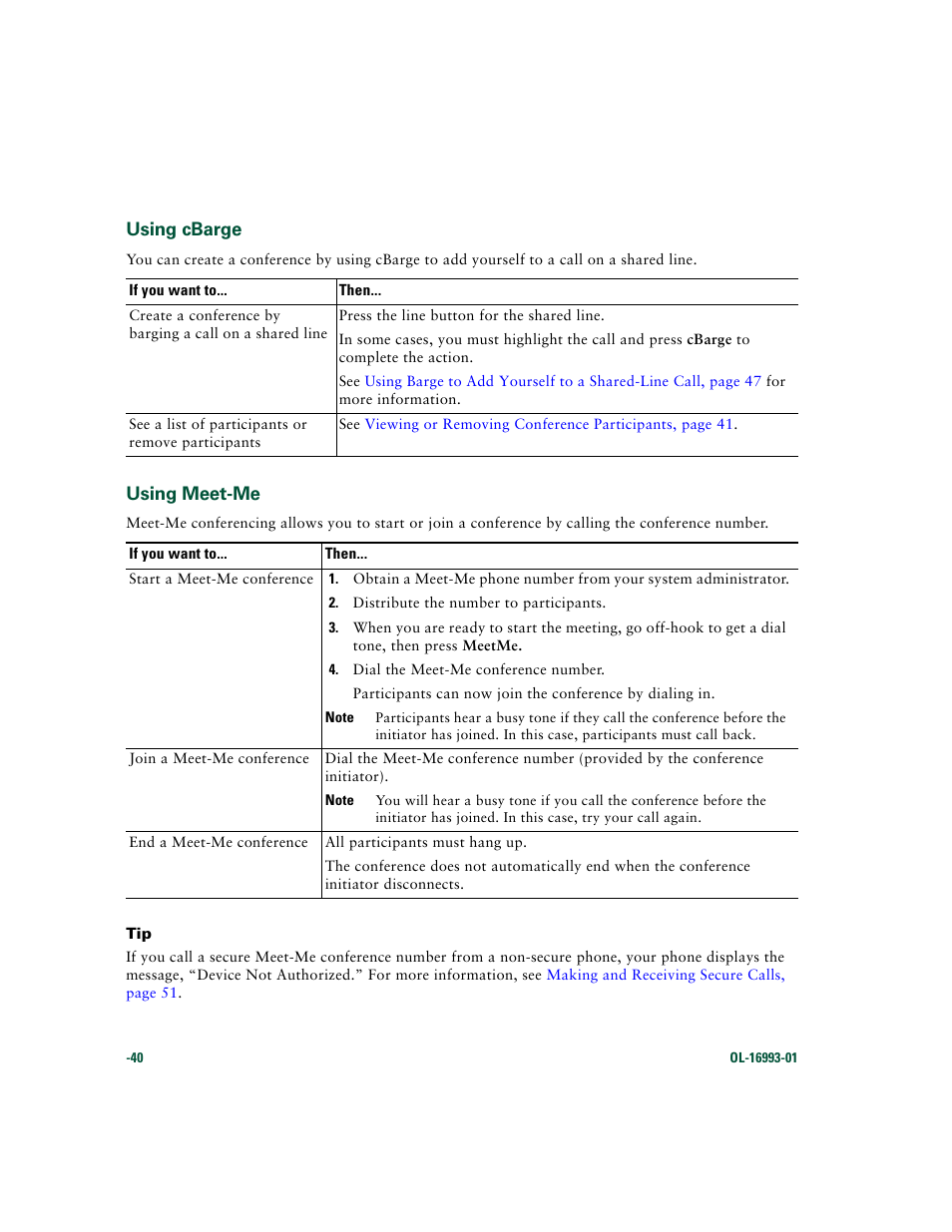 Using cbarge, Using meet-me | Cisco 7970 Series User Manual | Page 40 / 92