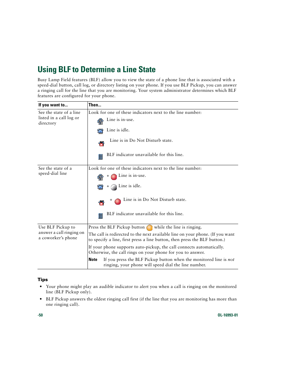 Using blf to determine a line state, Using blf to | Cisco 7970 Series User Manual | Page 50 / 92