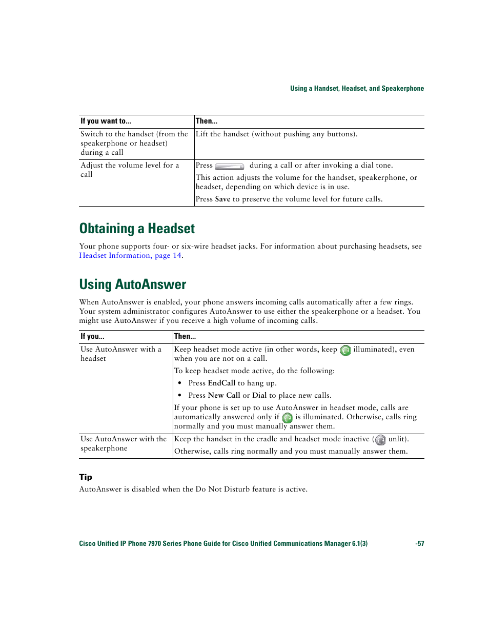 Obtaining a headset, Using autoanswer | Cisco 7970 Series User Manual | Page 57 / 92