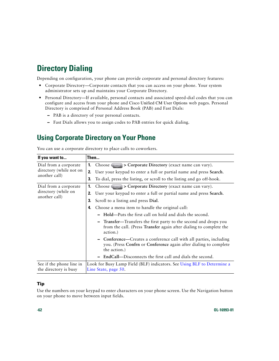 Directory dialing, Using corporate directory on your phone | Cisco 7970 Series User Manual | Page 62 / 92