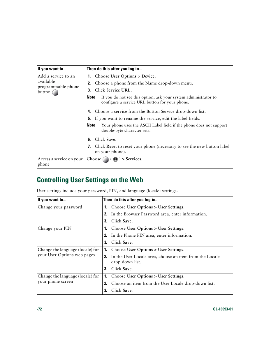 Controlling user settings on the web | Cisco 7970 Series User Manual | Page 72 / 92