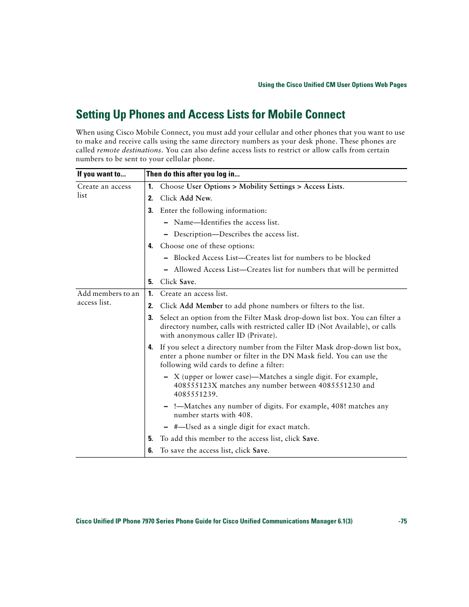 Inations. see, Setting up phones | Cisco 7970 Series User Manual | Page 75 / 92