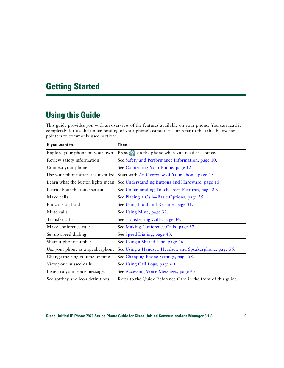 Getting started, Using this guide | Cisco 7970 Series User Manual | Page 9 / 92