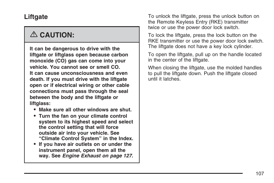 Liftgate, Caution | Pontiac 2007 Torrent User Manual | Page 107 / 490