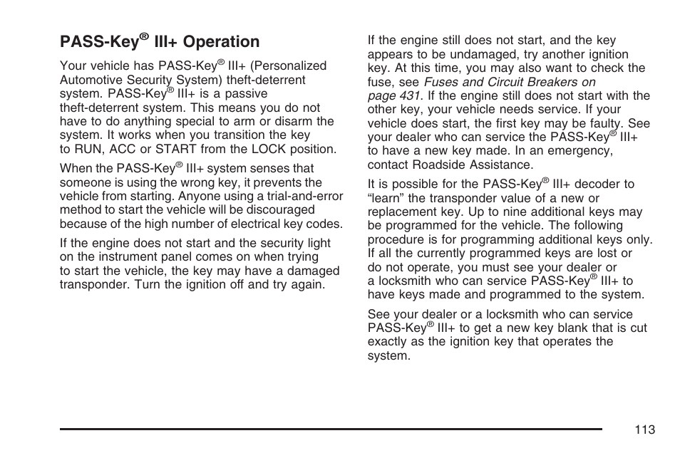 Pass-key® iii+ operation, Pass-key, Iii+ operation | Pontiac 2007 Torrent User Manual | Page 113 / 490