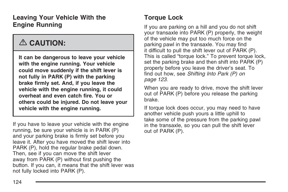 Caution | Pontiac 2007 Torrent User Manual | Page 124 / 490