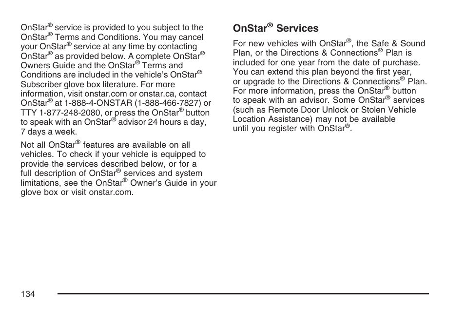 Onstar, Services | Pontiac 2007 Torrent User Manual | Page 134 / 490