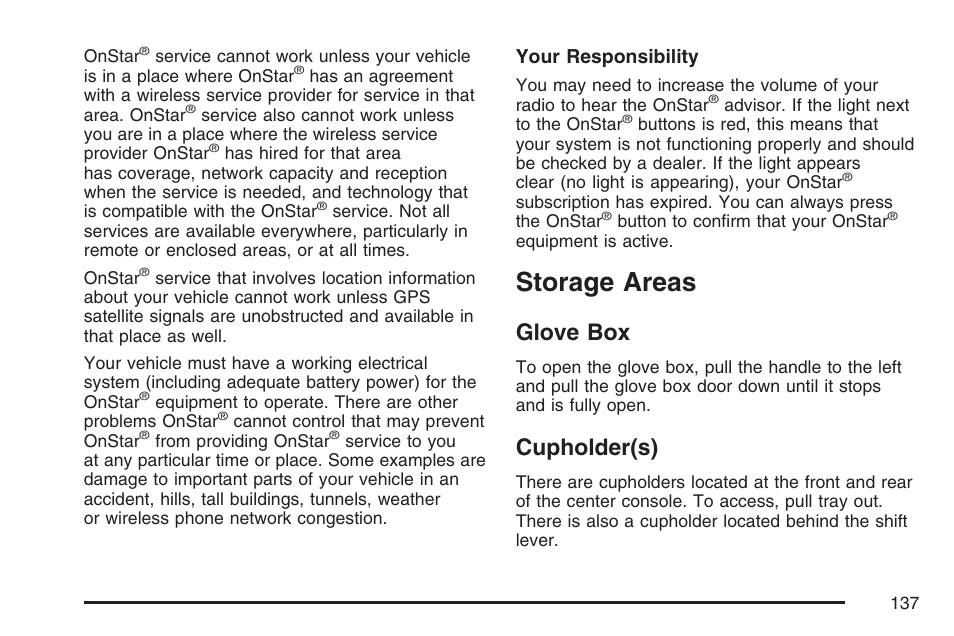 Storage areas, Glove box, Cupholder(s) | Glove box cupholder(s) | Pontiac 2007 Torrent User Manual | Page 137 / 490