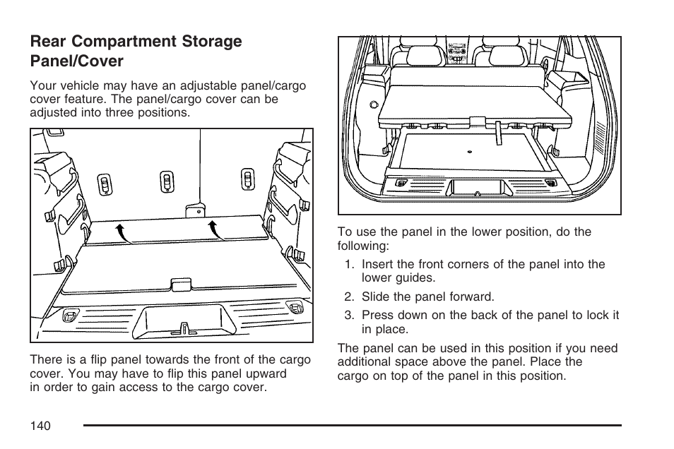 Rear compartment storage panel/cover | Pontiac 2007 Torrent User Manual | Page 140 / 490