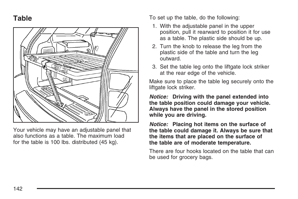 Table | Pontiac 2007 Torrent User Manual | Page 142 / 490