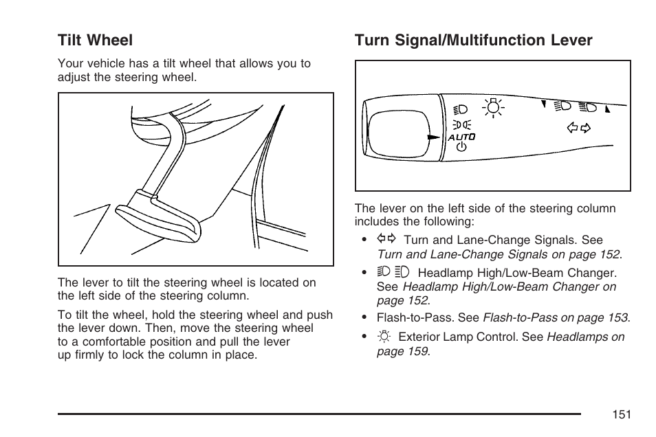 Tilt wheel, Turn signal/multifunction lever, Tilt wheel turn signal/multifunction lever | Turn, Signal/multifunction lever | Pontiac 2007 Torrent User Manual | Page 151 / 490