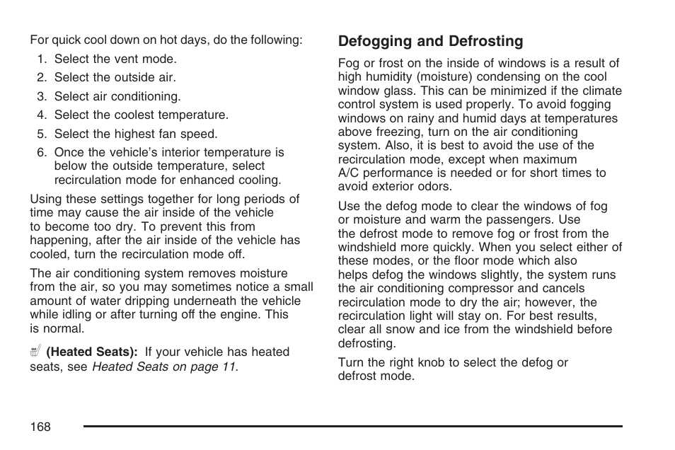 Defogging and defrosting | Pontiac 2007 Torrent User Manual | Page 168 / 490