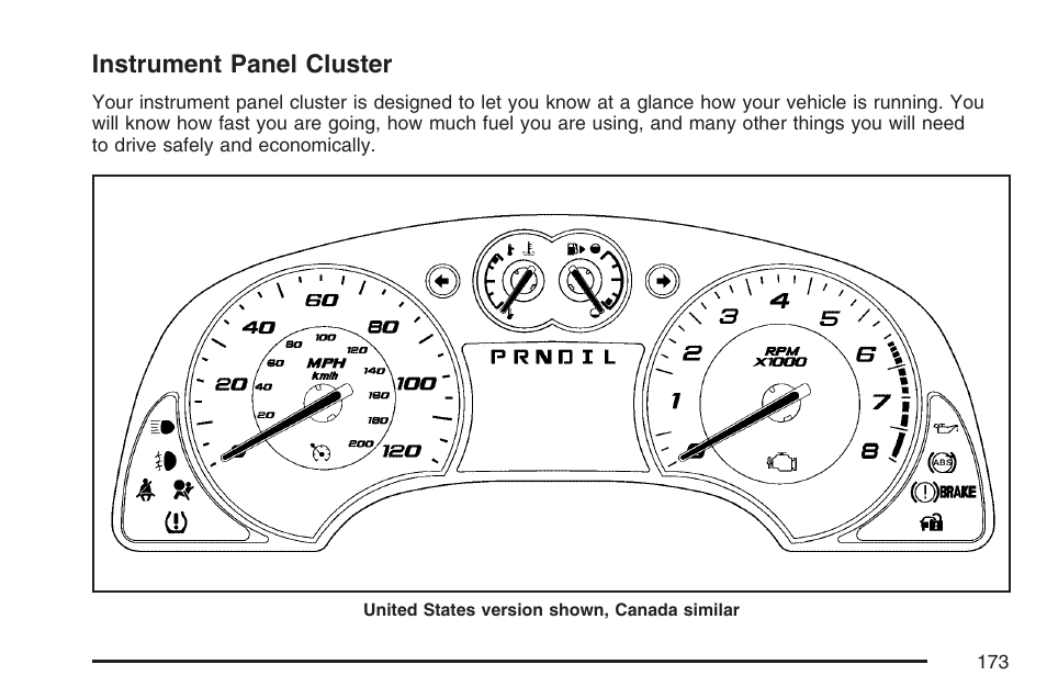 Instrument panel cluster, Instrument panel, Cluster | Pontiac 2007 Torrent User Manual | Page 173 / 490