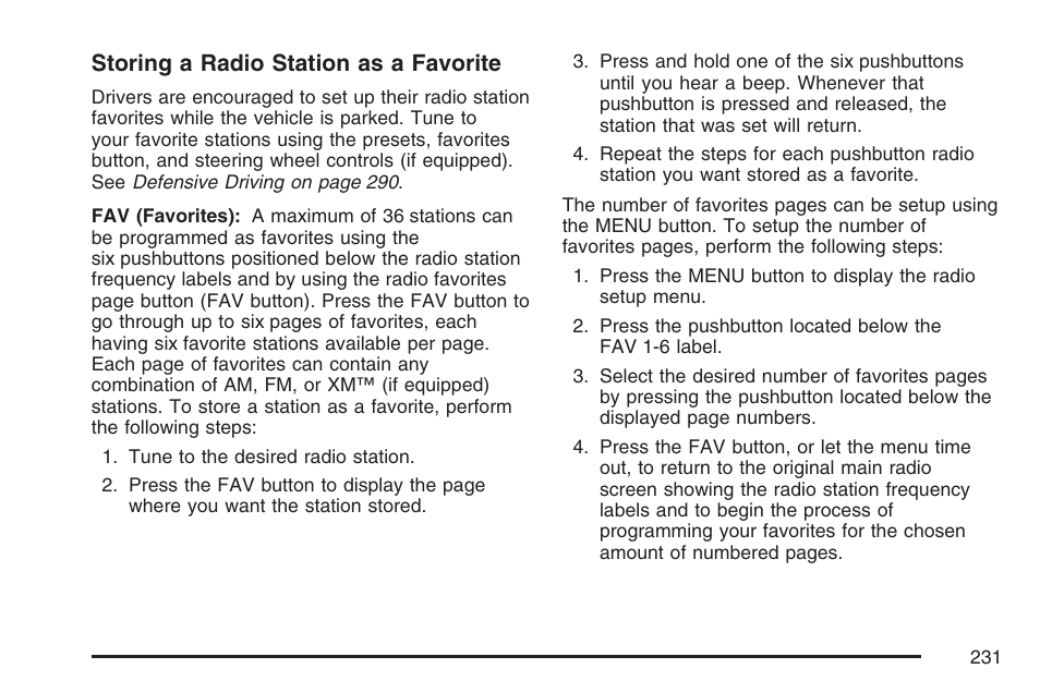 Storing a radio station as a favorite | Pontiac 2007 Torrent User Manual | Page 231 / 490