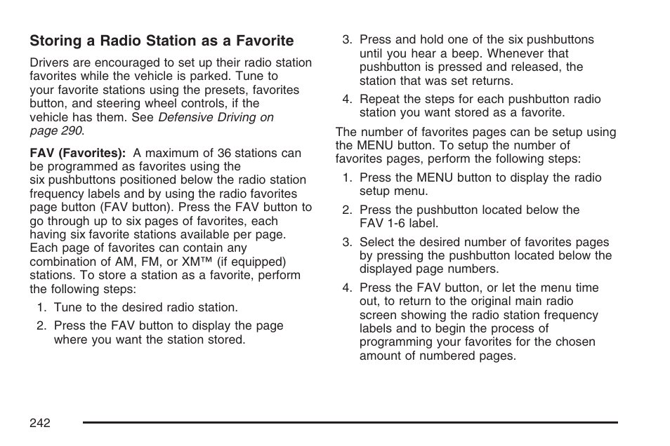 Storing a radio station as a favorite | Pontiac 2007 Torrent User Manual | Page 242 / 490