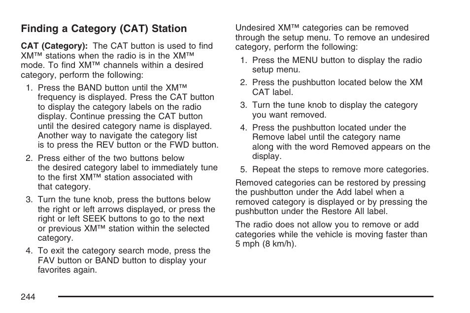 Finding a category (cat) station | Pontiac 2007 Torrent User Manual | Page 244 / 490