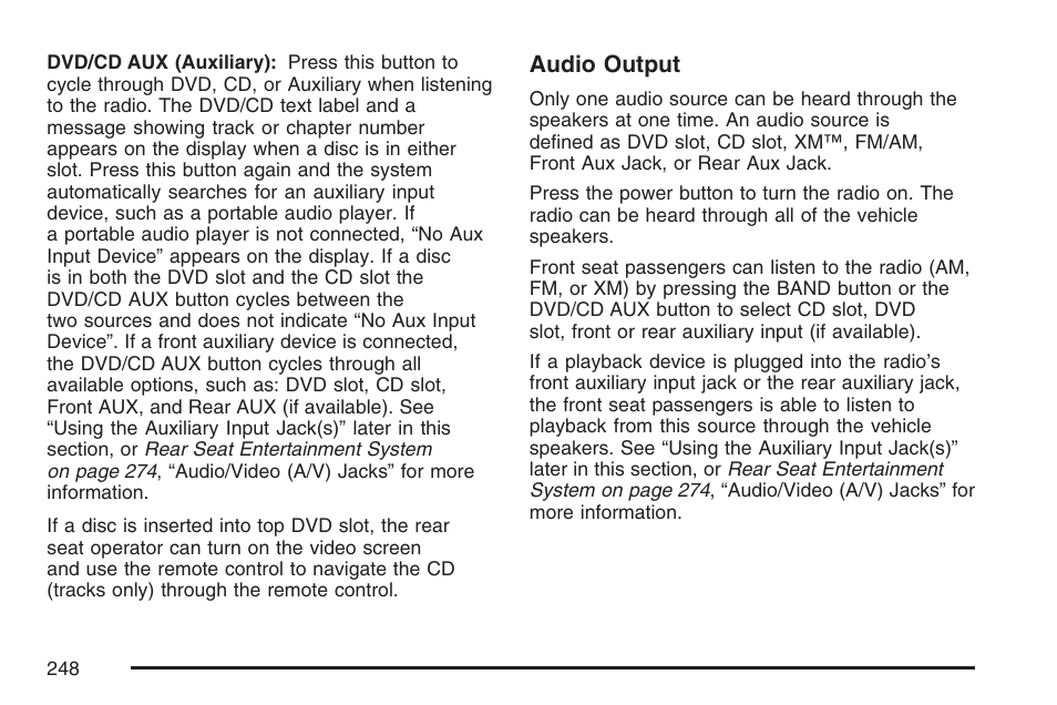 Audio output | Pontiac 2007 Torrent User Manual | Page 248 / 490