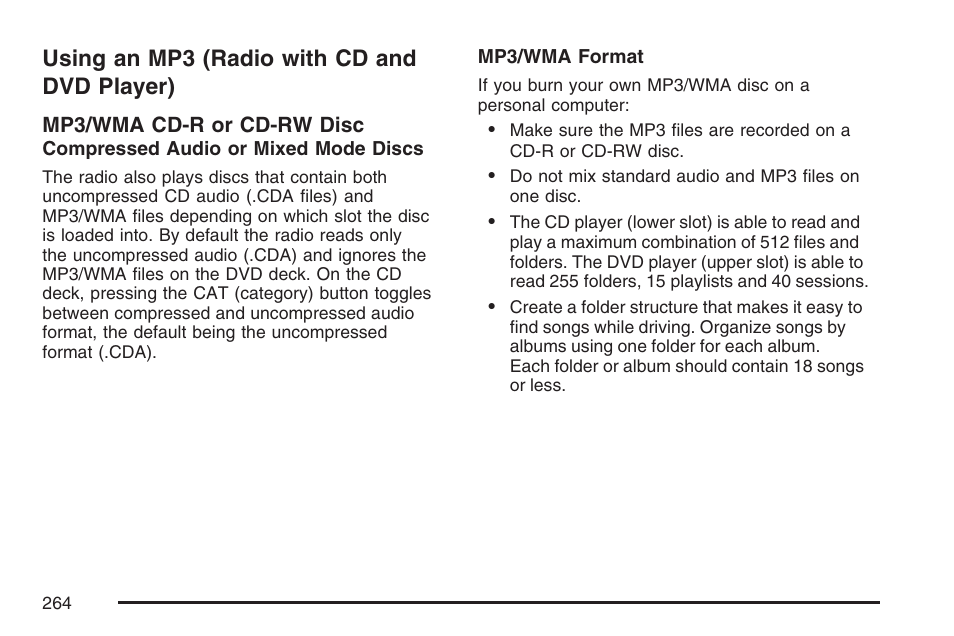 Using an mp3 (radio with cd and dvd player), Using an mp3 (radio with cd and dvd, Player) | Pontiac 2007 Torrent User Manual | Page 264 / 490