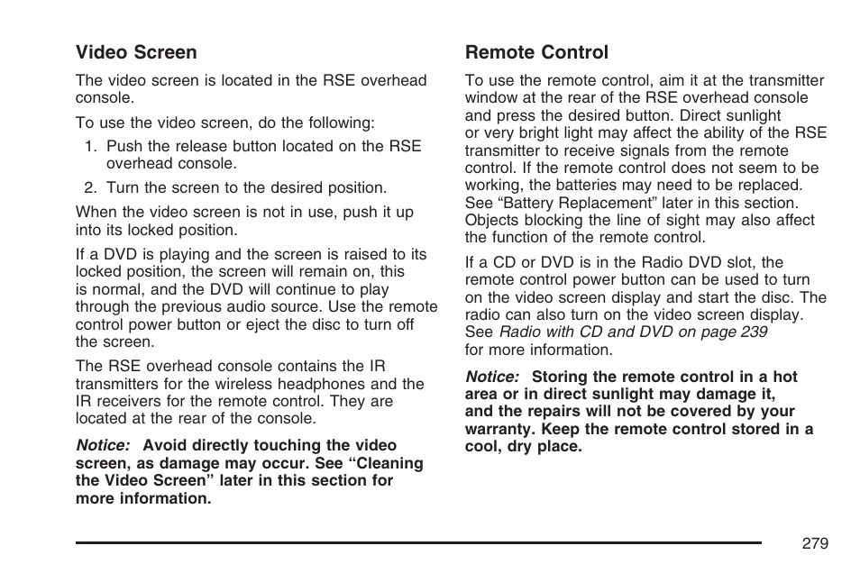 Video screen, Remote control | Pontiac 2007 Torrent User Manual | Page 279 / 490