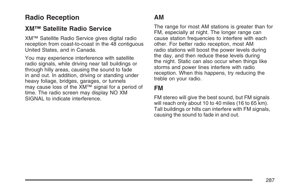 Radio reception | Pontiac 2007 Torrent User Manual | Page 287 / 490