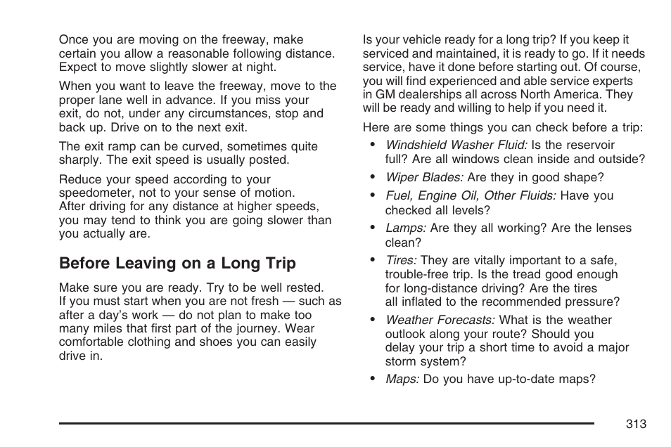 Before leaving on a long trip | Pontiac 2007 Torrent User Manual | Page 313 / 490