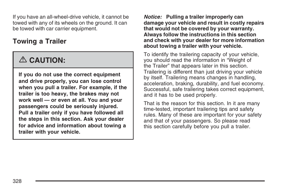 Towing a trailer, Caution | Pontiac 2007 Torrent User Manual | Page 328 / 490