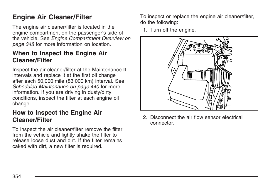 Engine air cleaner/filter, Engine air, Cleaner/filter | Pontiac 2007 Torrent User Manual | Page 354 / 490