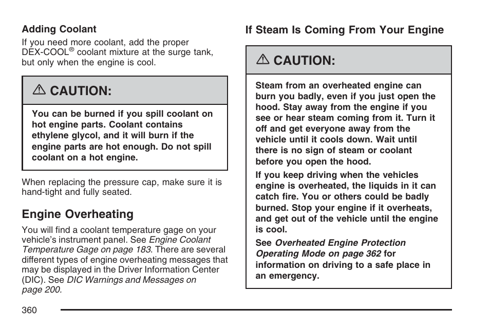 Engine overheating, Caution | Pontiac 2007 Torrent User Manual | Page 360 / 490