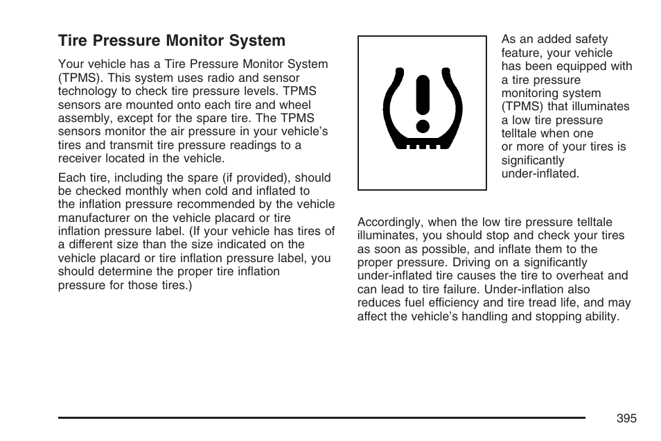 Tire pressure monitor system | Pontiac 2007 Torrent User Manual | Page 395 / 490