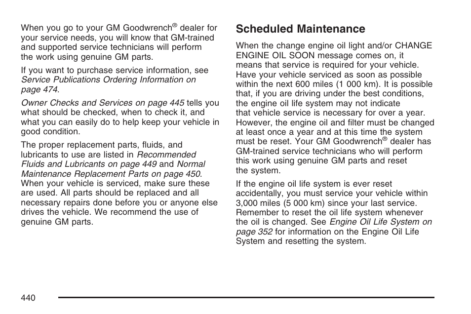 Scheduled maintenance | Pontiac 2007 Torrent User Manual | Page 440 / 490