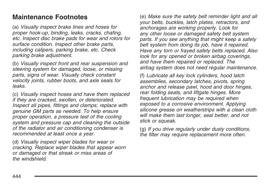 Maintenance footnotes | Pontiac 2007 Torrent User Manual | Page 444 / 490