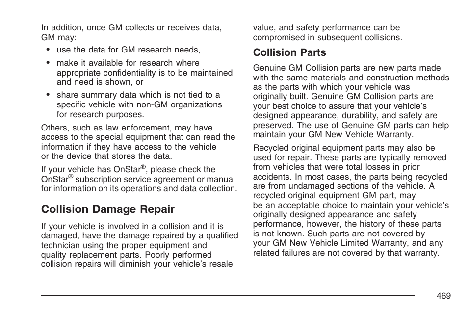 Collision damage repair, Collision parts | Pontiac 2007 Torrent User Manual | Page 469 / 490