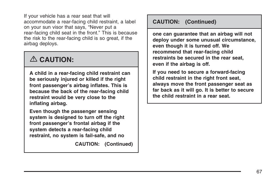 Caution | Pontiac 2007 Torrent User Manual | Page 67 / 490