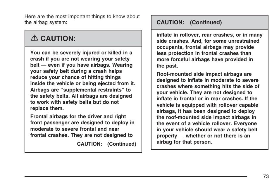 Caution | Pontiac 2007 Torrent User Manual | Page 73 / 490