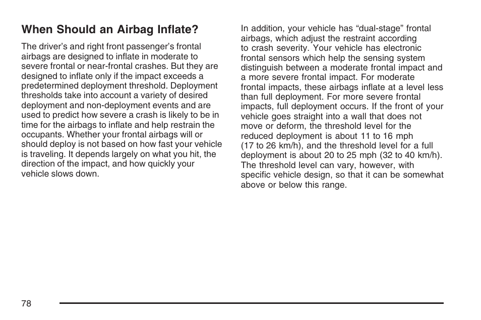 When should an airbag inflate | Pontiac 2007 Torrent User Manual | Page 78 / 490