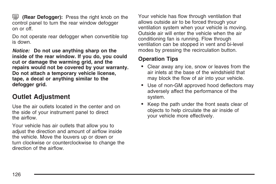 Outlet adjustment | Pontiac 2007 Solstice User Manual | Page 126 / 396