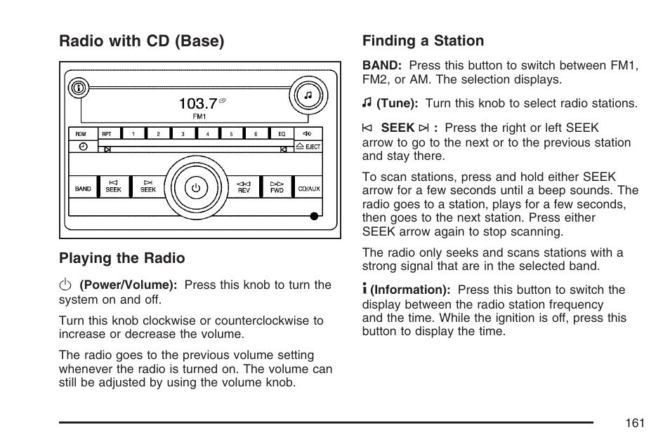 Radio with cd (base) | Pontiac 2007 Solstice User Manual | Page 161 / 396