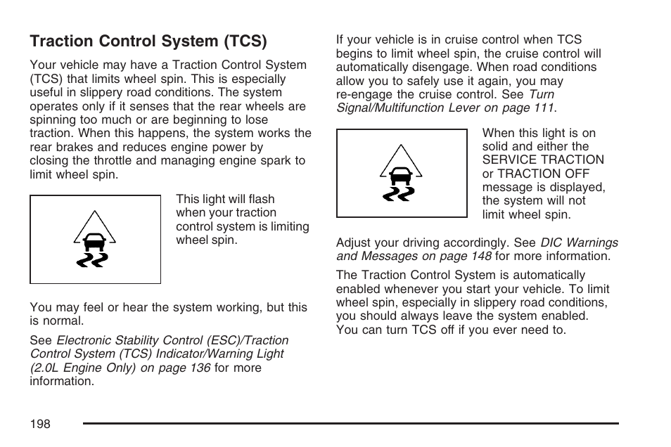 Traction control system (tcs) | Pontiac 2007 Solstice User Manual | Page 198 / 396