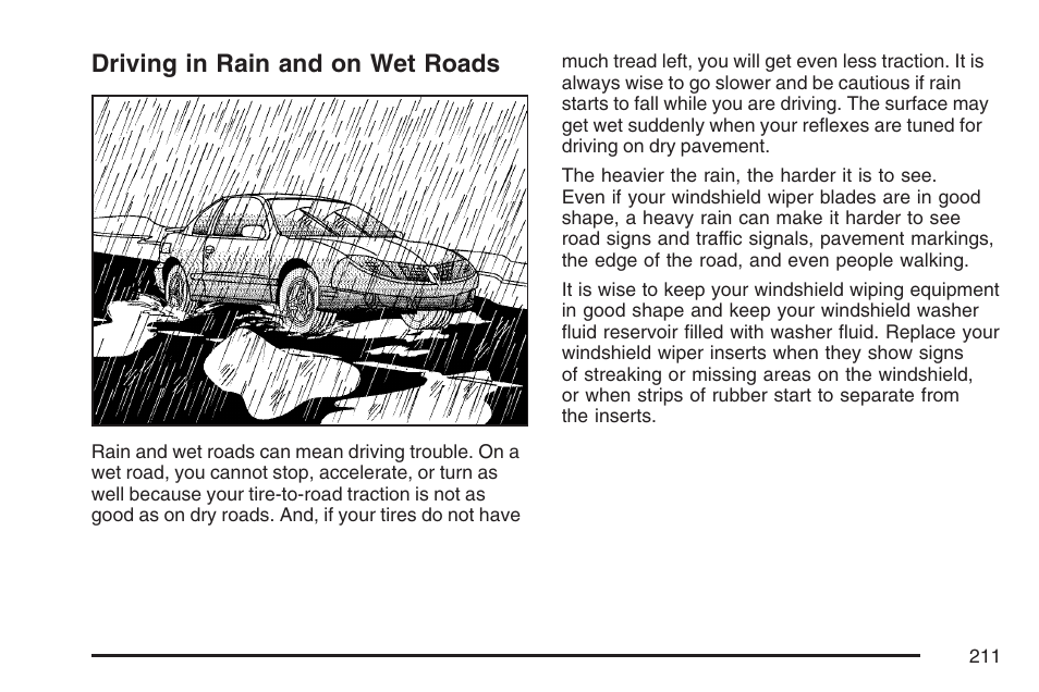 Driving in rain and on wet roads | Pontiac 2007 Solstice User Manual | Page 211 / 396