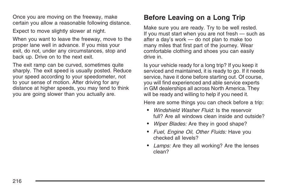 Before leaving on a long trip | Pontiac 2007 Solstice User Manual | Page 216 / 396