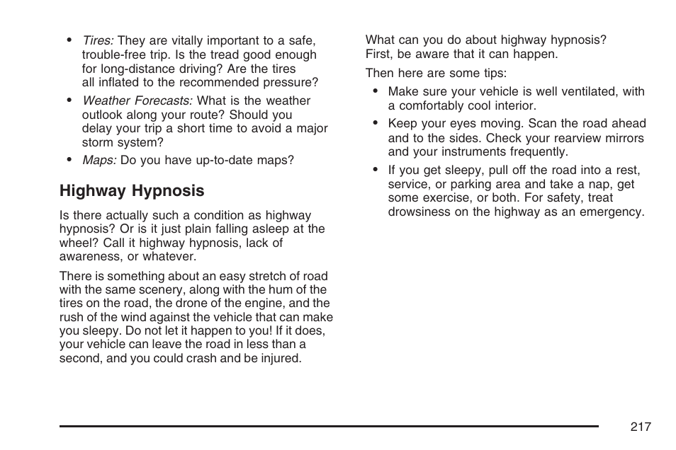 Highway hypnosis | Pontiac 2007 Solstice User Manual | Page 217 / 396