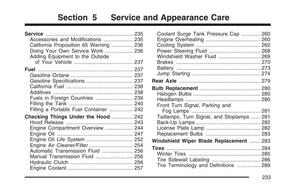 Service and appearance care | Pontiac 2007 Solstice User Manual | Page 233 / 396
