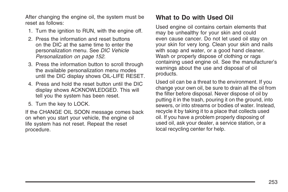 What to do with used oil | Pontiac 2007 Solstice User Manual | Page 253 / 396