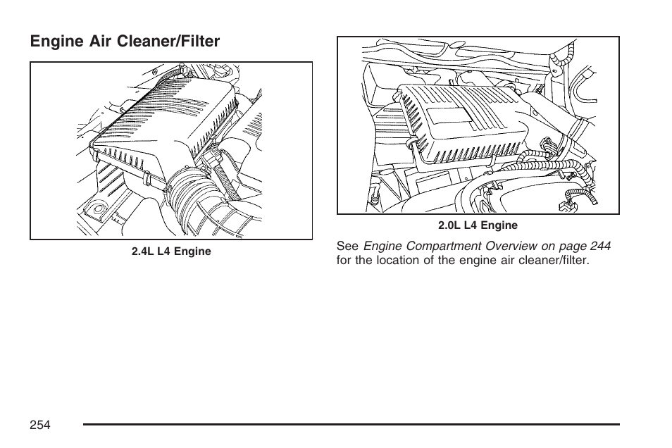 Engine air cleaner/filter, Engine air, Cleaner/filter | Pontiac 2007 Solstice User Manual | Page 254 / 396
