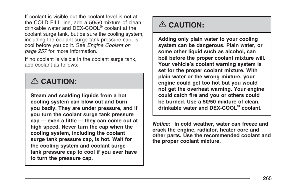 Caution | Pontiac 2007 Solstice User Manual | Page 265 / 396