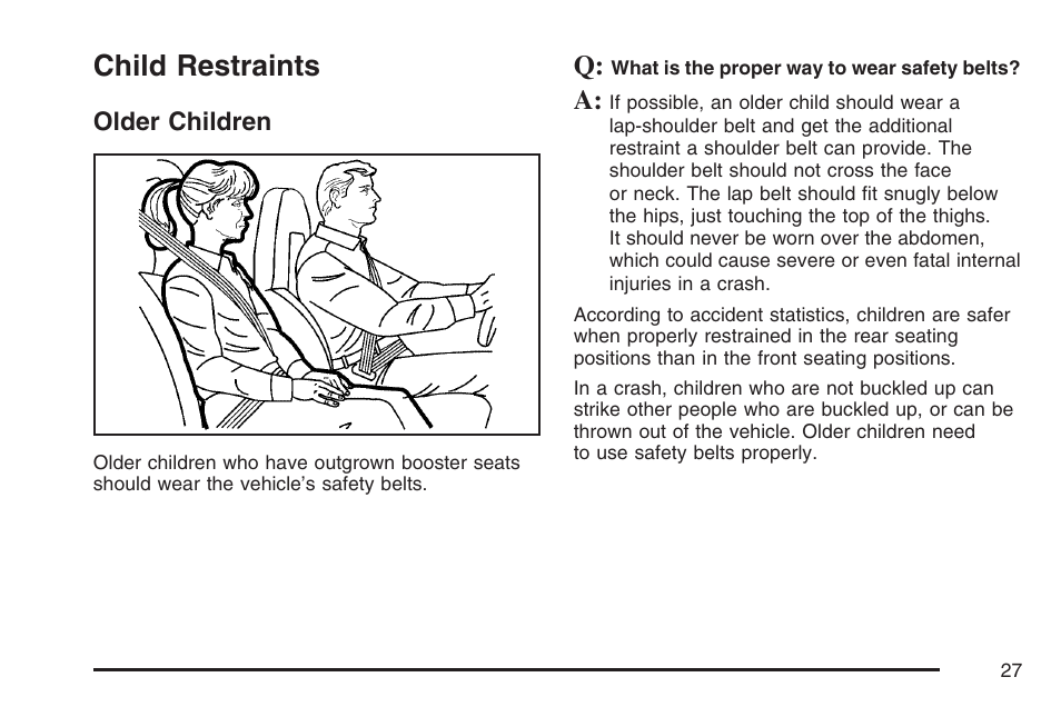 Child restraints, Older children | Pontiac 2007 Solstice User Manual | Page 27 / 396