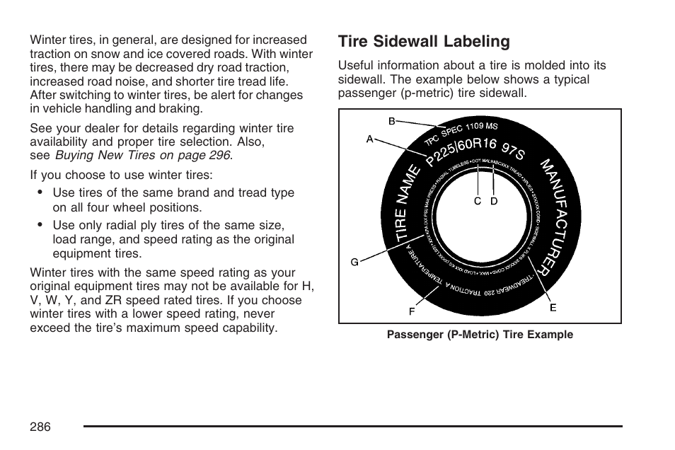 Tire sidewall labeling | Pontiac 2007 Solstice User Manual | Page 286 / 396