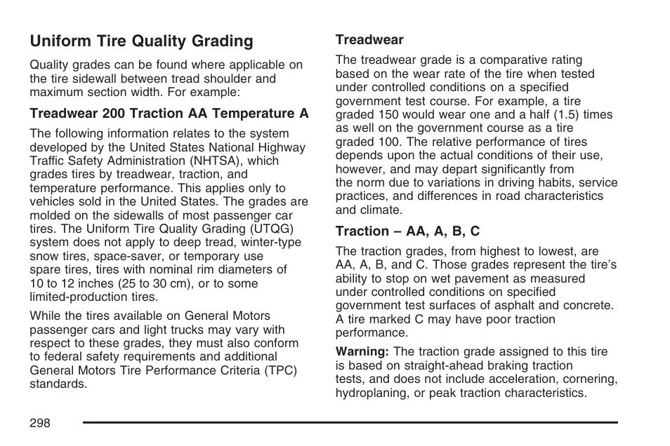Uniform tire quality grading | Pontiac 2007 Solstice User Manual | Page 298 / 396