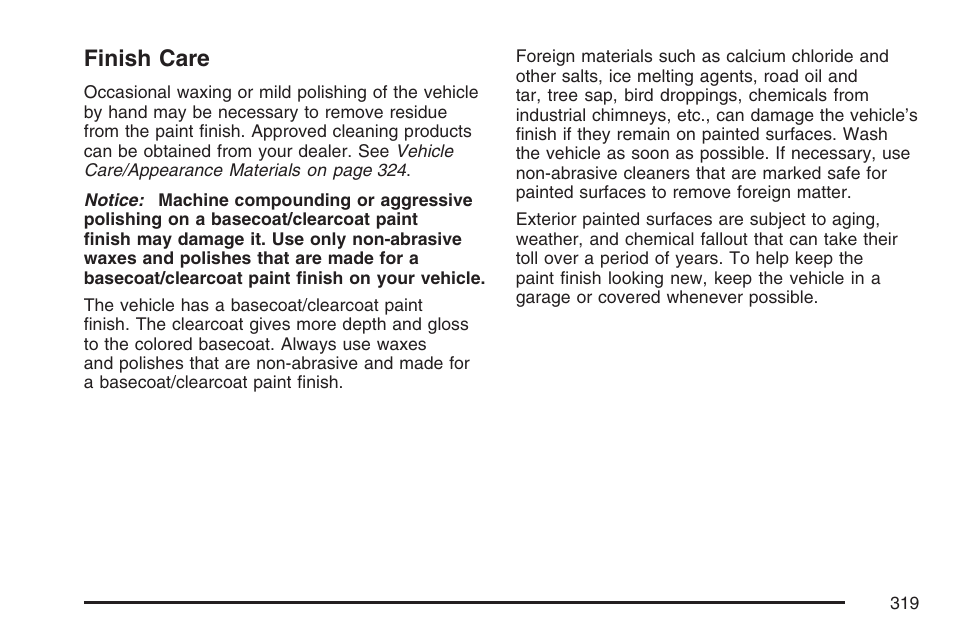 Finish care | Pontiac 2007 Solstice User Manual | Page 319 / 396