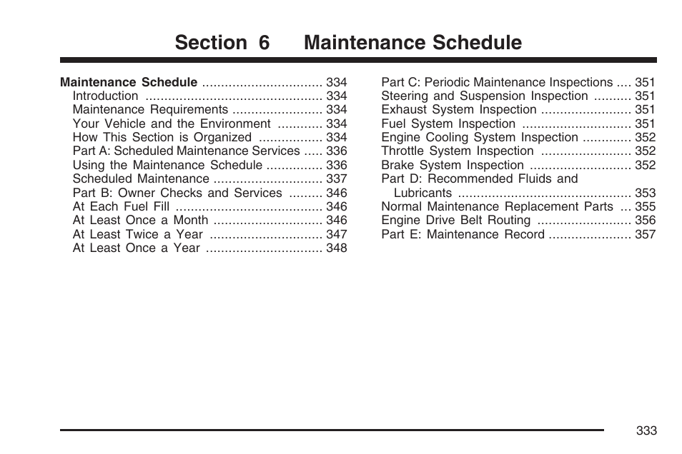 Maintenance schedule | Pontiac 2007 Solstice User Manual | Page 333 / 396